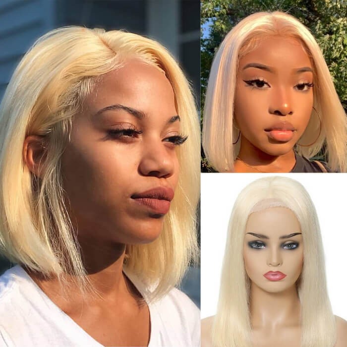 Kriyya Short Blonde Bob Lace Front Wig 613 Straight Human Hair Wigs For Sale