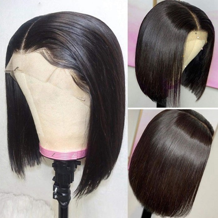 Kriyya Katy Perry Inspired Soft Blunt Bob Straight Wig Make Hair Look Thicker 13x5 Middle T-Part Lace