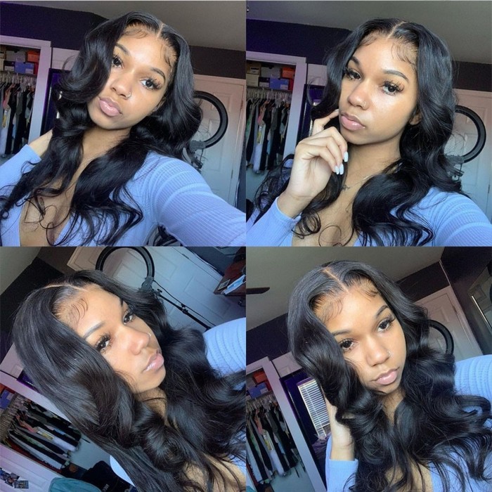 Kriyya Body Wave Middle Part Wigs Body Wave Lace Part Wig 150% Density Natural Color