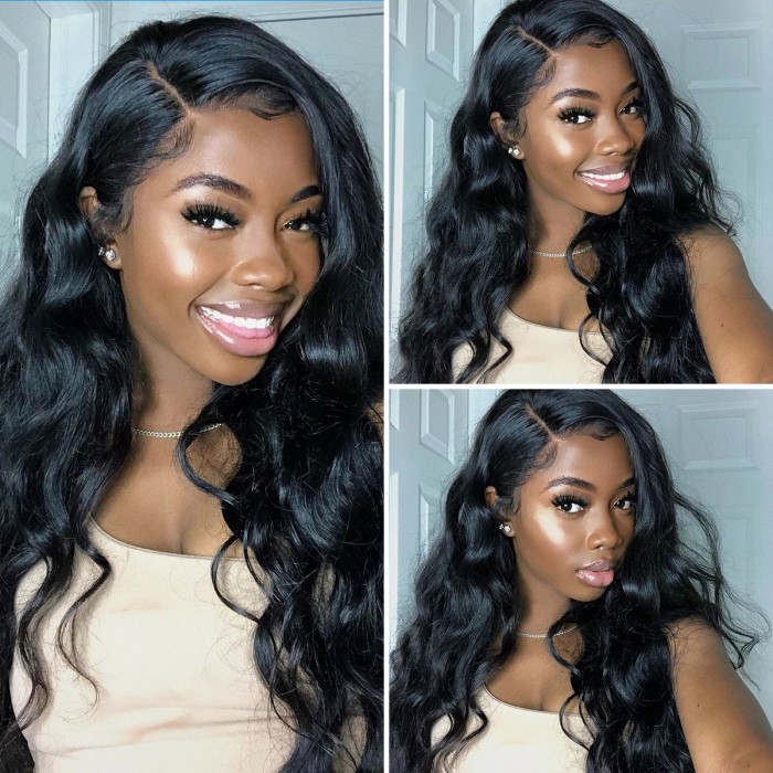 Kriyya 13x4 Lace Frontal Wig Body Wave Human Hair 180% Density Glueless Pre Plucked