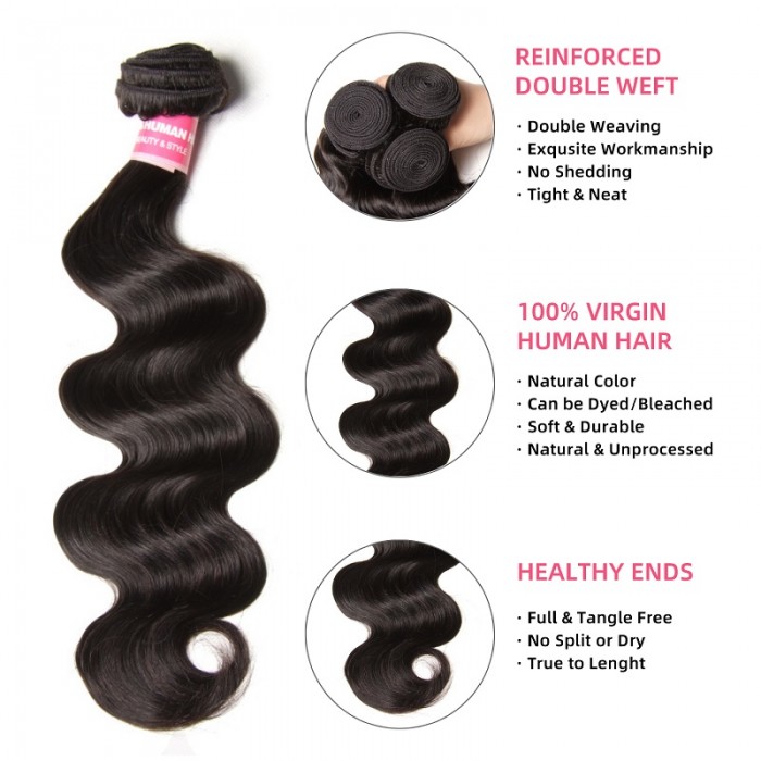 Kriyya 3 Pcs Virgin Hair Bundle Deals Indian Body Wave Hair 9A Hair
