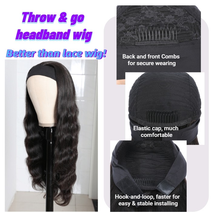 Kriyya Headband Wigs Body Wave Human Hair 150% Density Glueless Wigs
