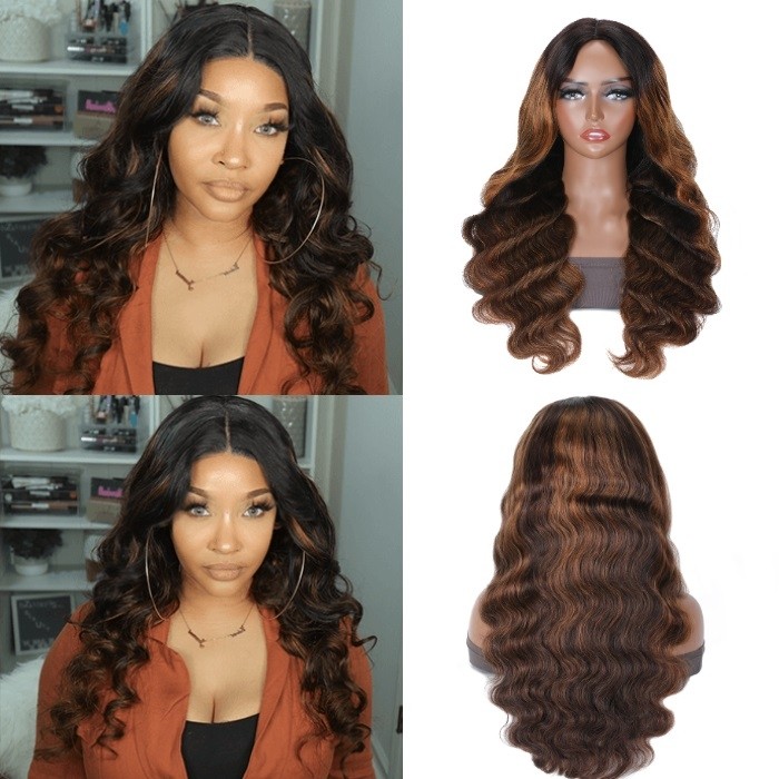 Kriyya V Part Body Wave Balayage #FB30  Bronde Highlight Upgrade U Part Wig No Leave Out Human Hair Wig