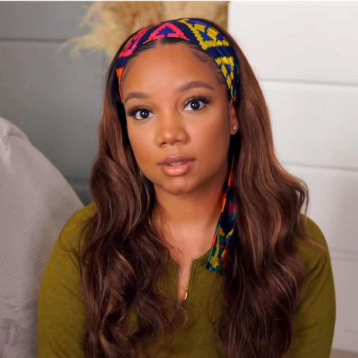 Kriyya Body Wave Headband Wigs Ombre Brown Highlight Glueless Human Hair Wig 150% Density