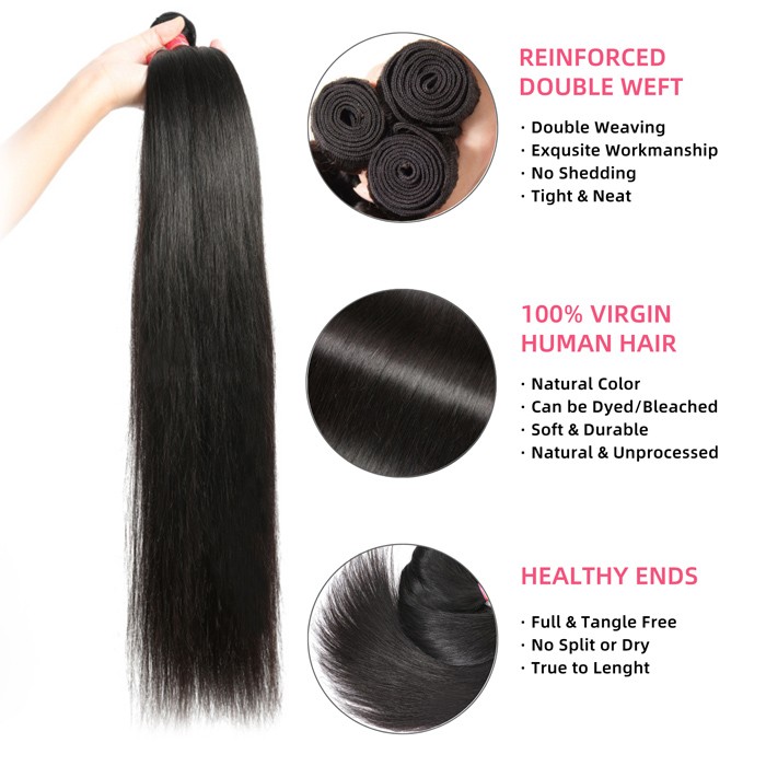 Kriyya Brazilian Virgin Hair 4 Bundles Straight Human Hair Weave 9A Virgin Hair
