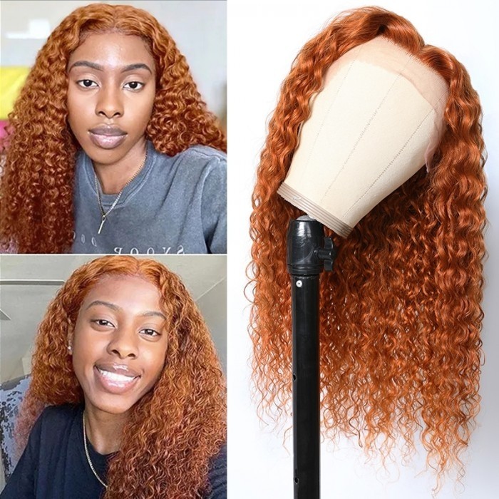 Kriyya Ginger Orange Color Water Wave Human Hair Wig 13x5 Lace Middle Part  Pre-pulled Hairline | kriyya.com