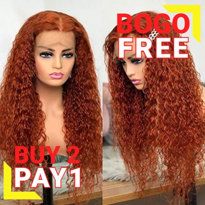 Flash Sale Burnt Orange Hair Wet and Wavy Human Hair Colored Wig 13x5 T-Part Lace Front Wig