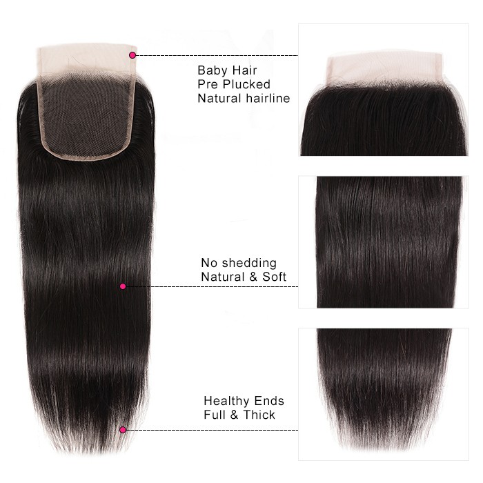 Kriyya Affordable Straight Peruvian Human Hair 3 Bundles With 4X4 Closure Free Part