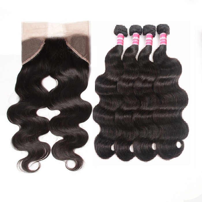 Kriyya  Body Wave Hair 4 Bundles With 13x4 Lace Frontal Indian Human Hair 