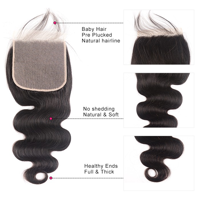 Kriyya Body Wave 3 Bundles With 6*6 Lace Closure Peruvian Unprocessed Virgin Hair
