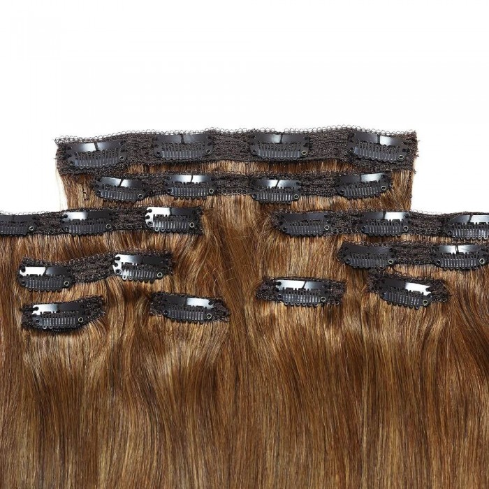 Kriyya Remy Hair Clip In Hair Extensions 22 Inch Chestnut Brown