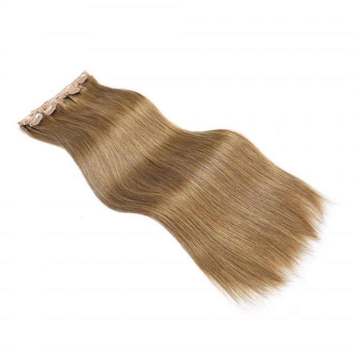 Kriyya 120g Clip In Hair Extensions For Short Hair Medium Golden Brown Remy Hair
