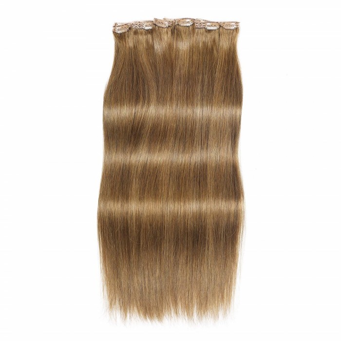 Kriyya 120g Clip In Hair Extensions For Short Hair Medium Golden Brown Remy Hair