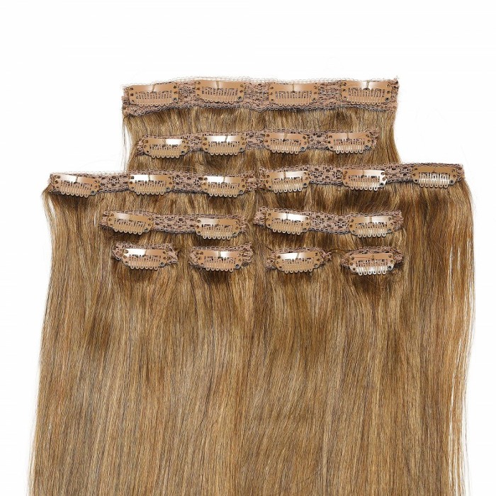 Kriyya Remy Hair Clip In Hair Extensions 22 Medium Golden Brown