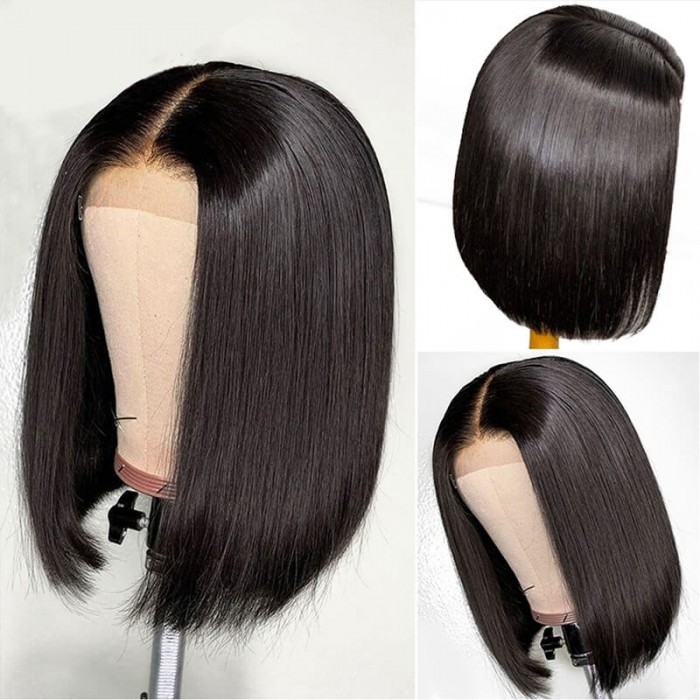 Kriyya Straight Short Human Hair Wigs 13x4 150% Density Blunt Cut Bob Lace Front Wig Remy Wig