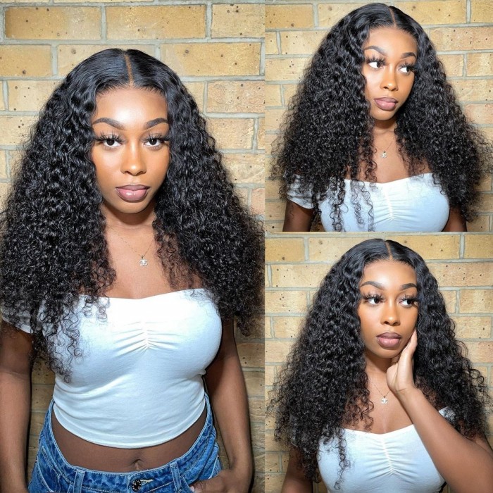 Kriyya Brazilian Human Hair Middle Part Lace Wigs 150 Density Jerry Curly Lace Wigs