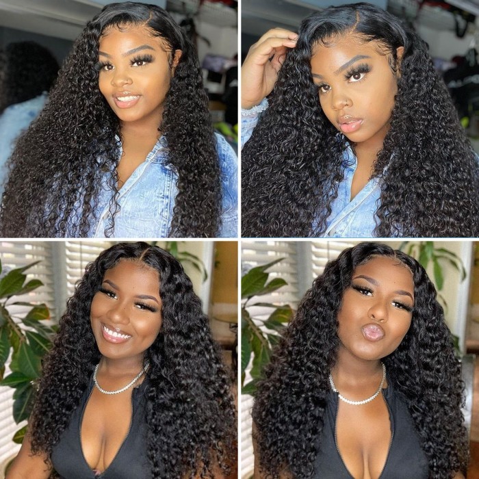18 Inch Brazilian Human Hair Jerry Curly Lace Part Wig 150% Density Middle Part Wigs For Women