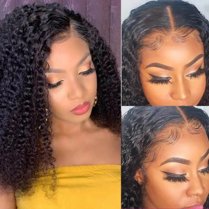 Kriyya Curly Human Hair Wigs Pre-Plucked 13x4 Transparent Lace Front Wigs 180% Density