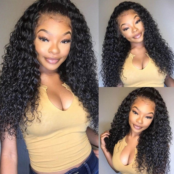Kriyya Curly Human Hair Transparent Lace Front Wig Pre Plucked 13x4 Lace Wig 180% Density 