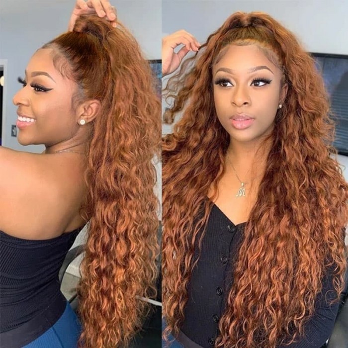 Kriyya Caramel Ginger Color Jerry Curly Wigs High Quality Lace Part Lace Front Wigs Human Hair Wigs Pre Plucked