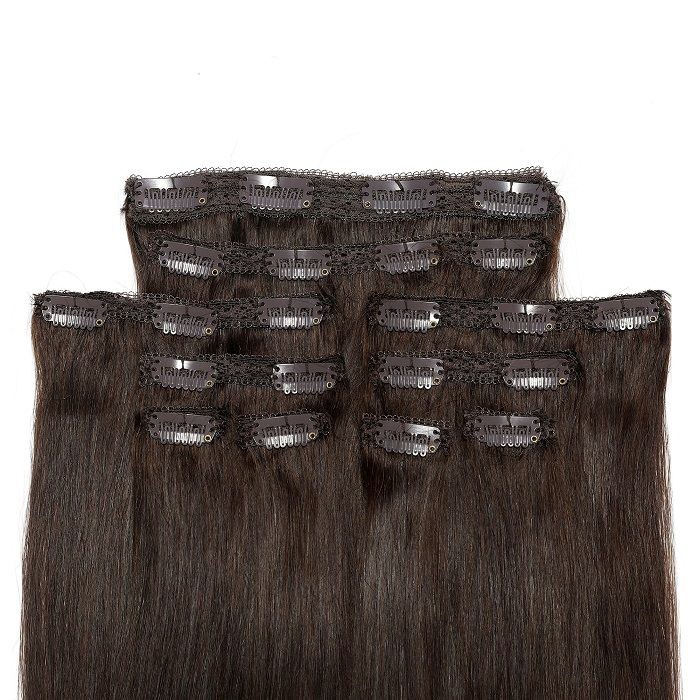 Kriyya 24 Inch Clip In Hair Extensions Dark Brown Remy Hair 