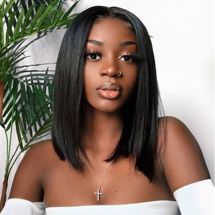 Kriyya Straight Short Human Hair Wigs 13x4 150% Density Blunt Cut Bob Lace Front Wig Remy Wig