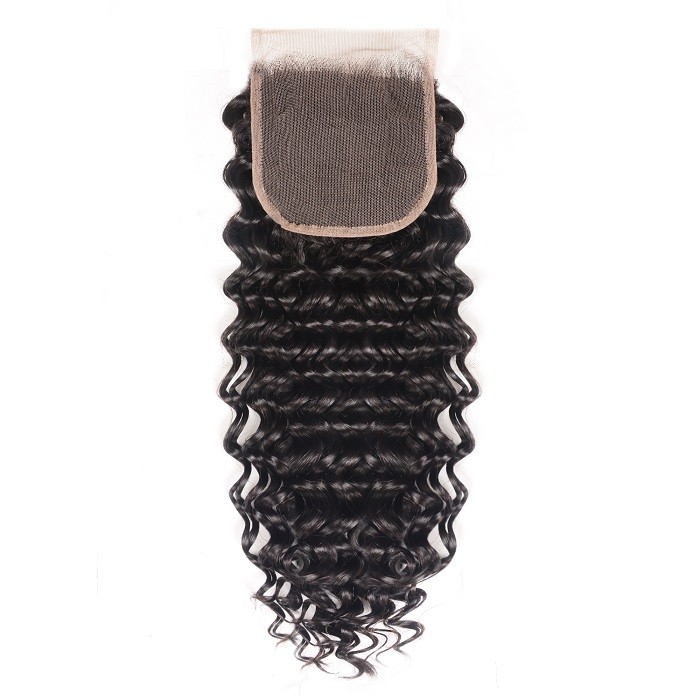 Kriyya Deep Wave Malaysian Human Hair 4 Bundles With 4X4 Lace Closure