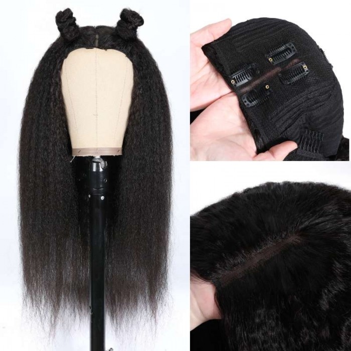 Kriyya V Part Yaki Straight Wig No Leave Out Human Hair Wig Upgrade U Part Wig Natural Color
