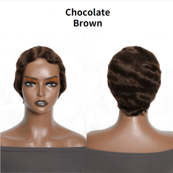 Flash Sale Finger Waves Short Pixie Cut Wig Ocean Wave Human Hair Machine Made Wigs