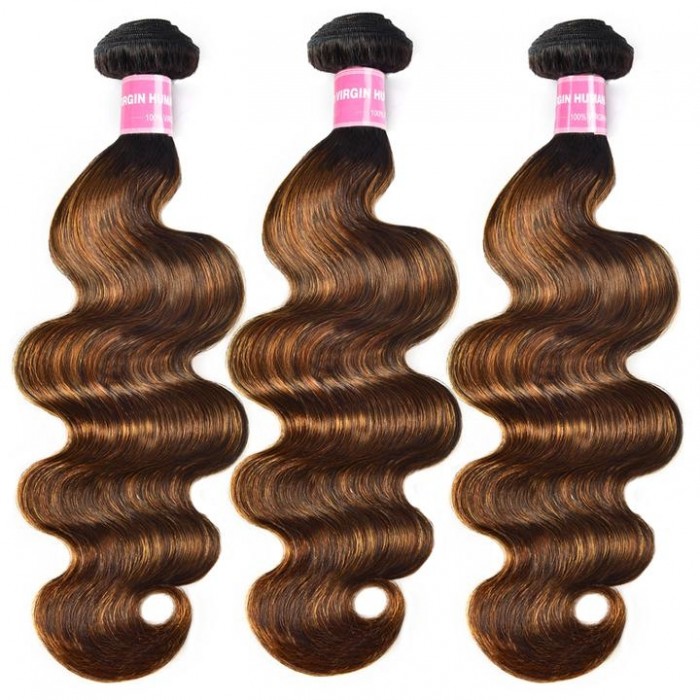 Kriyya Brown Balayage #1b/30 Highlight Color Body Wave Human Virgin Hair Bundles Deal