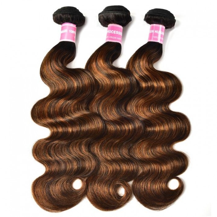 Kriyya Brown Balayage #1b/30 Highlight Color Body Wave Human Virgin Hair Bundles Deal