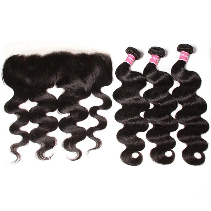 Kriyya Body Wave 3 Bundles With 13*4 Transparent Lace Frontal Indian 100% Virgin Hair