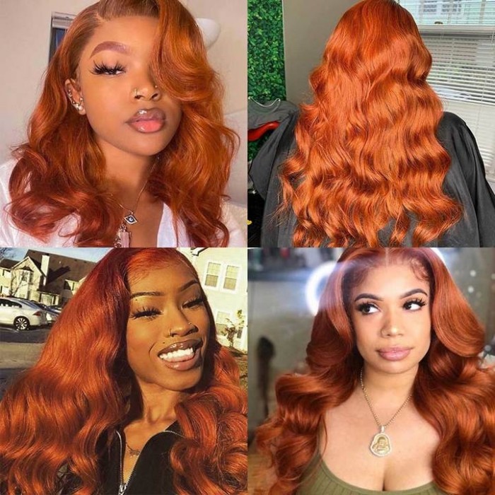 Long Wigs From $99! Ginger Color Middle Lace Part Body Wave Human Hair Wigs
