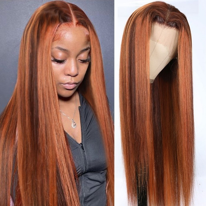 Kriyya Highlight Ginger Orange Lace Frontal Wigs Human Hair Pre Plucked with Baby Hair Silky Straight