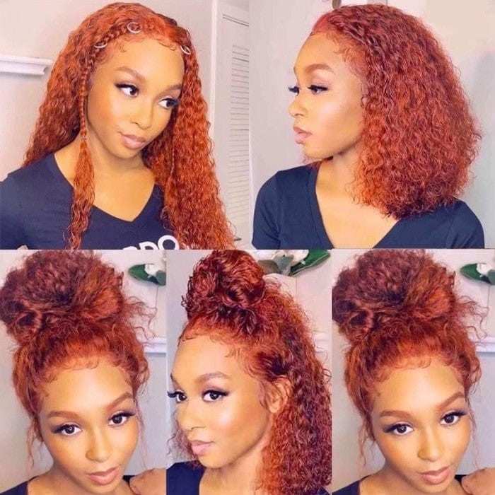 Flash Sale Burnt Orange Hair Wet and Wavy Human Hair Colored Wig 13x5 T-Part Lace Front Wig
