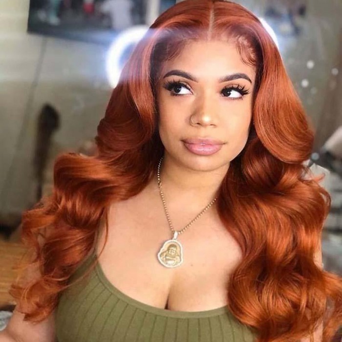 Long Wigs From $99! Ginger Color Middle Lace Part Body Wave Human Hair Wigs