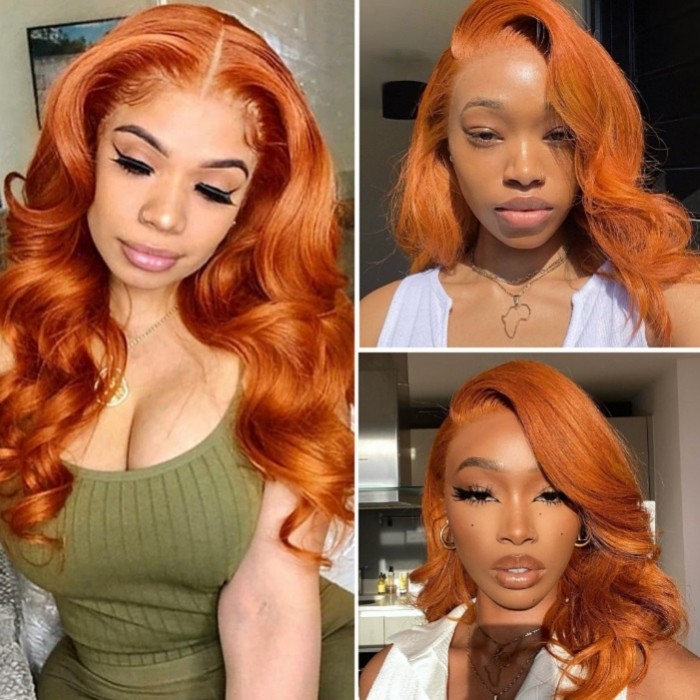 Kriyya Ginger Orange Color Human Hair Wigs 13x4 Lace Front Wigs Body Wave Pre Plucked 150% Density