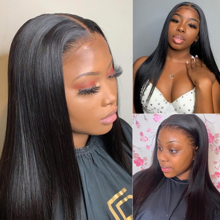 Kriyya Thick 180% Density Pre Plucked Straight Human Hair Lace Front Wigs For Sale