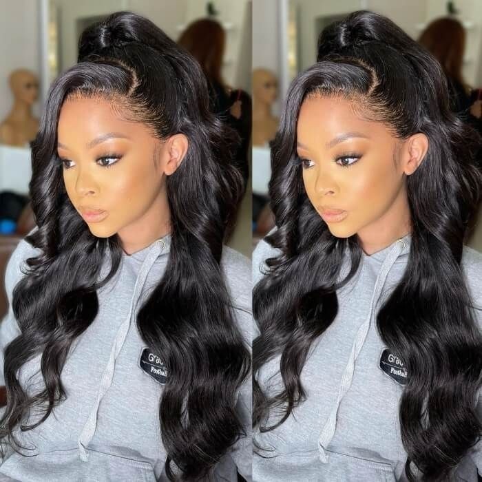 Kriyya 150% Density Body Wave Human Hair Wig Pre Plucked 13X4 Transparent Lace Front Wigs