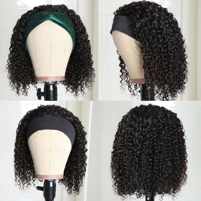 Kriyya Headband Wigs Jerry Curly Bob Wigs Glueless Human Hair Wigs 150% Density