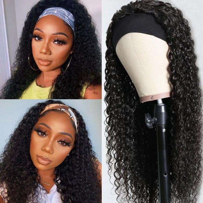 Kriyya Remy Jerry Curly Headband Wig Gluless Human Hair Wig