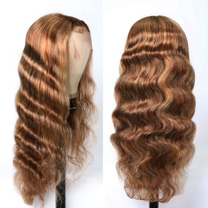 50% OFF Sale- Honey Blonde Highlight Ombre Body Wave Human Hair Wig 