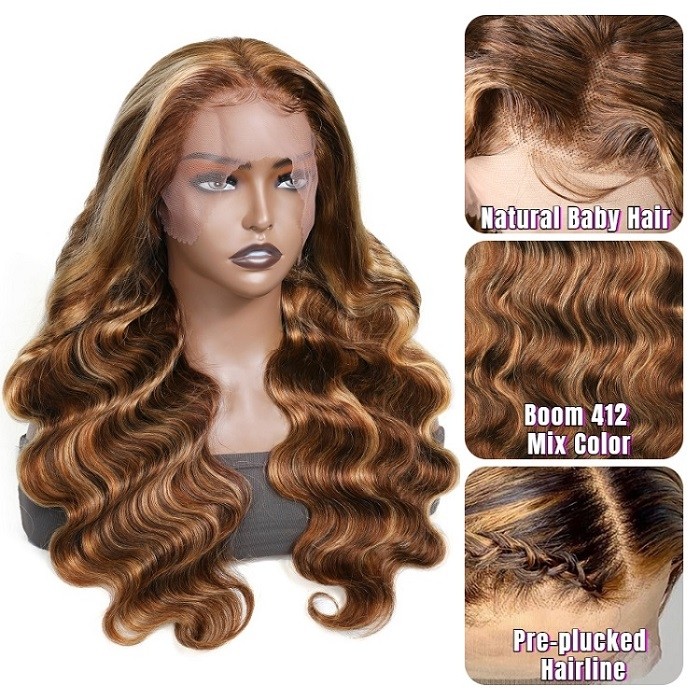 Kriyya Honey Blonde Highlight Body Wave Human Hair Wigs Ombre