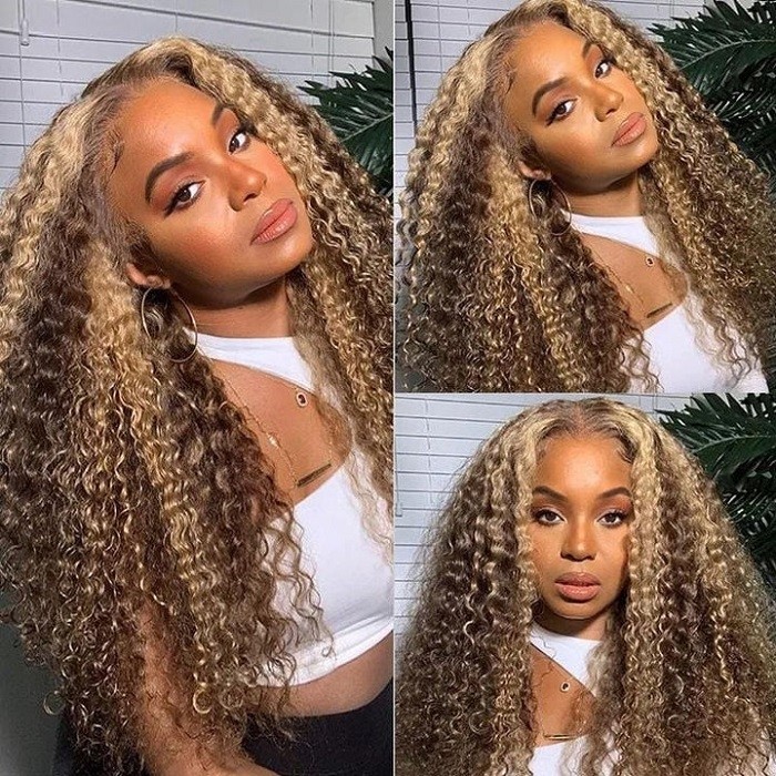 Kriyya  HYPNOTICLAADYY Recommend Honey Blonde 13X4 Lace Front Jerry Curly Human Hair Wig 150% Density With Baby Hair Favorable Price