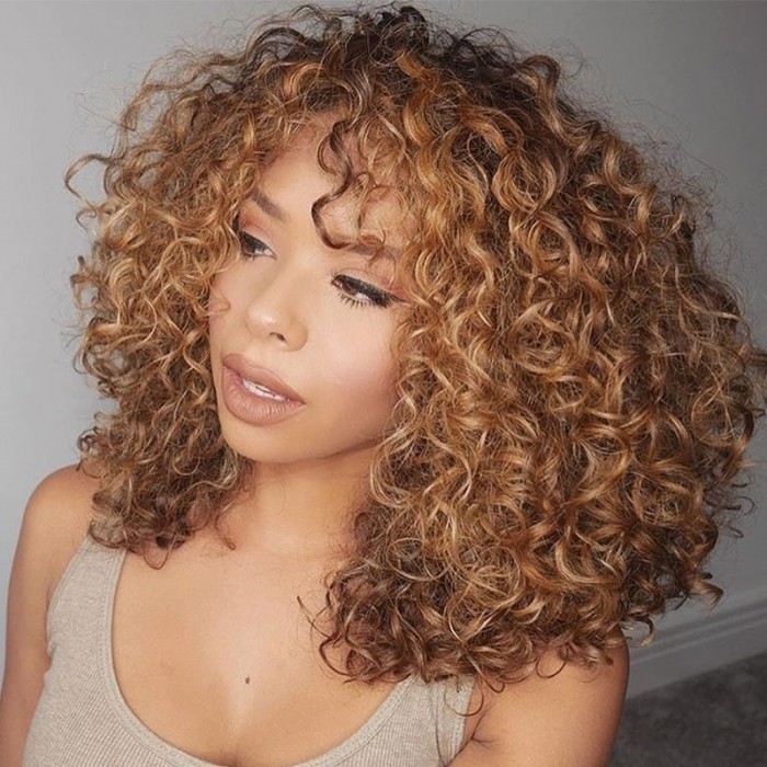 Kriyya Honey Blonde Highlight Ombre Water Wave Human Hair Wig Short 13x4 Lace Front Wig 150% Density