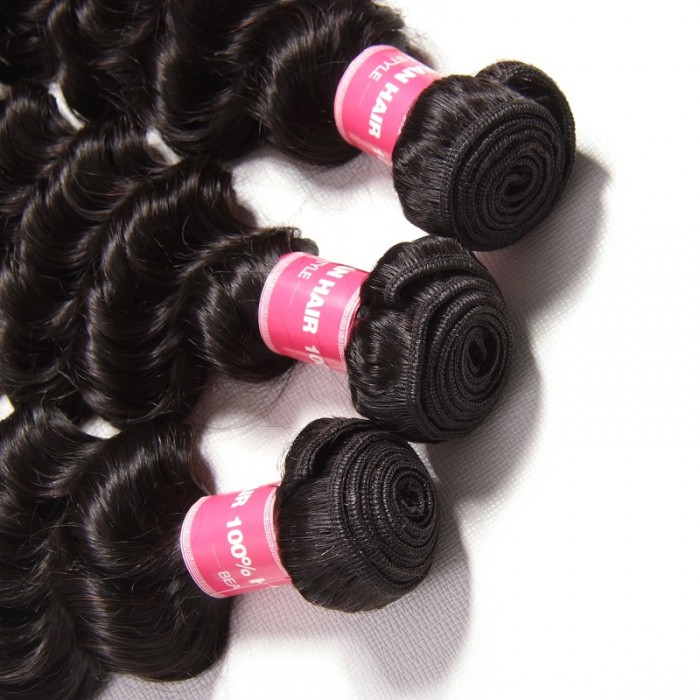 Kriyya Malaysian Deep Wave Hair 3 Bundles Weave Hair 100% 9A Virgin Hair