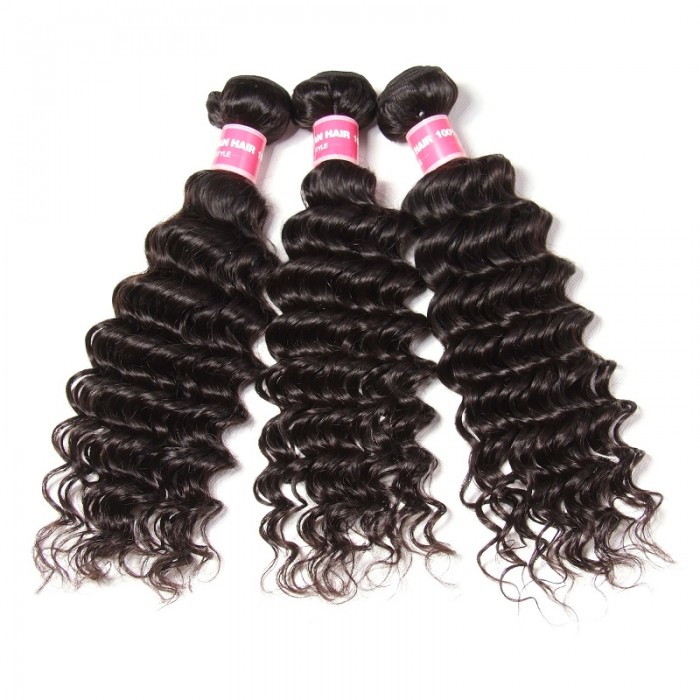 Kriyya Indian Deep Wave 3 Pcs Human Hair Bundles 9A Virgin Hair