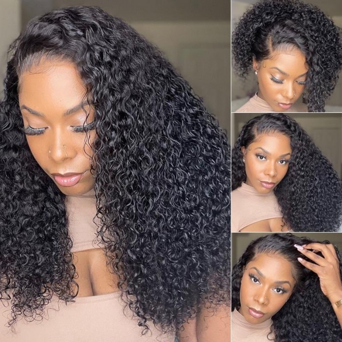 Kriyya T part Lace Virgin Human Hair Wig Pre Plucked Jerry Curly Wig With Baby Hair