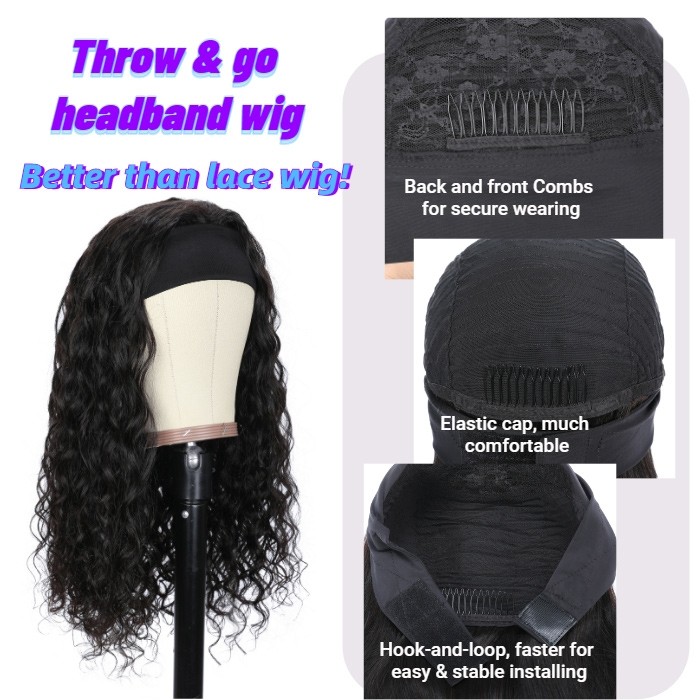 Kriyya Water Wave Headband Wigs 150% Density Glueless Wigs Natural Color 14-26 Inch