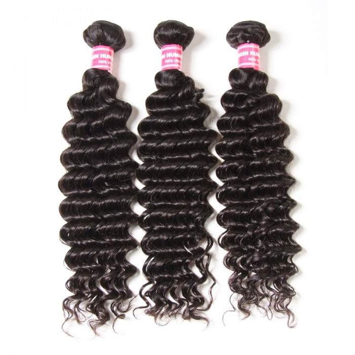 Kriyya Malaysian Deep Wave Hair 3 Bundles Weave Hair 100% 9A Virgin Hair